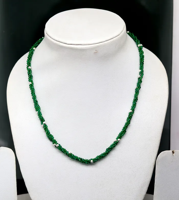 TRIBAL ORNAMENTS Necklaces Custom Galaxy Necklace with randomly placed silver semiprecious green beads 925 pure silver galaxy necklace triple strands necklace set134
