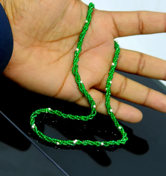 TRIBAL ORNAMENTS Necklaces Custom Galaxy Necklace with randomly placed silver semiprecious green beads 925 pure silver galaxy necklace triple strands necklace set134