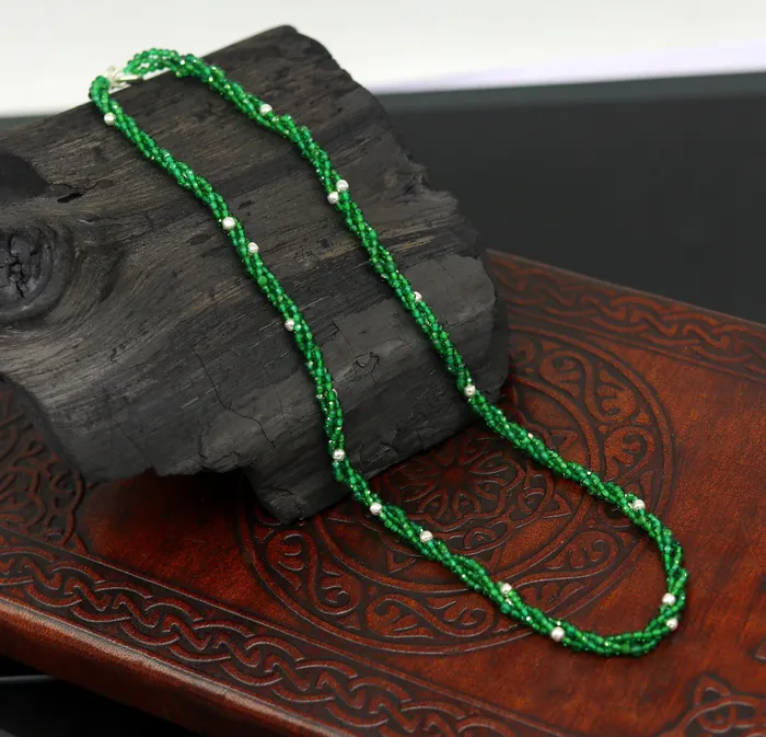 TRIBAL ORNAMENTS Necklaces Custom Galaxy Necklace with randomly placed silver semiprecious green beads 925 pure silver galaxy necklace triple strands necklace set134