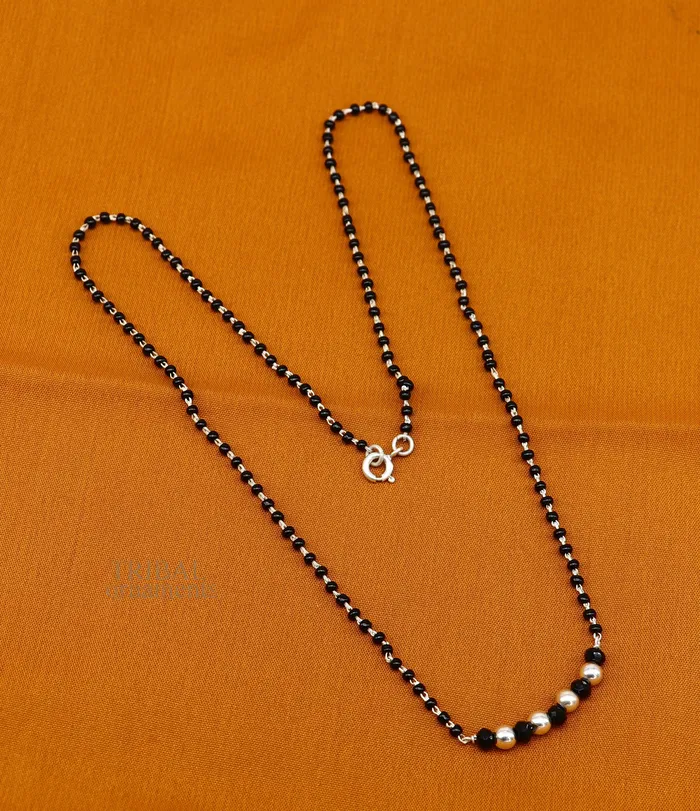 TRIBAL ORNAMENTS Necklaces Elegant 925 sterling silver black beads chain necklace gorgeous small stone design pendant Mangalsutra chain beaded necklace set328 TRIBAL ORNAMENTS Necklaces Elegant 925 sterling silver black beads chain necklace gorgeous small stone design pendant Mangalsutra chain beaded necklace set328