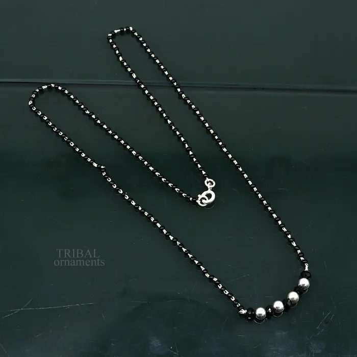 TRIBAL ORNAMENTS Necklaces Elegant 925 sterling silver black beads chain necklace gorgeous small stone design pendant Mangalsutra chain beaded necklace set328