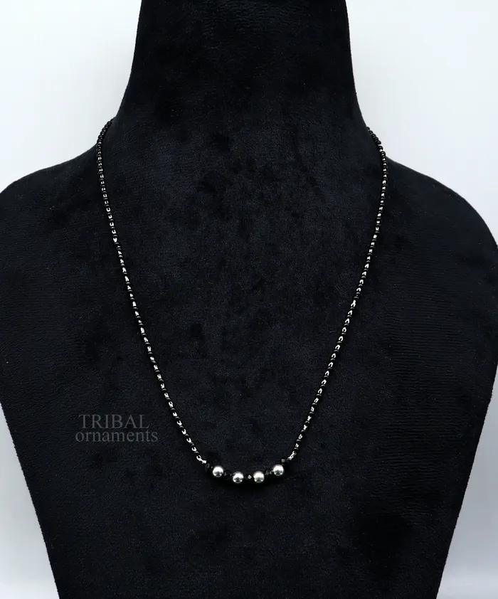 TRIBAL ORNAMENTS Necklaces Elegant 925 sterling silver black beads chain necklace gorgeous small stone design pendant Mangalsutra chain beaded necklace set328