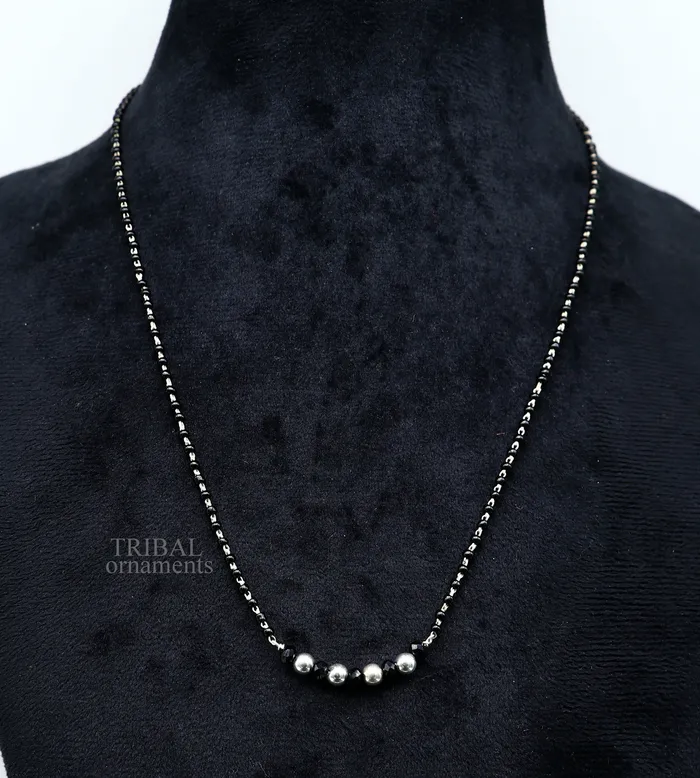 TRIBAL ORNAMENTS Necklaces Elegant 925 sterling silver black beads chain necklace gorgeous small stone design pendant Mangalsutra chain beaded necklace set328