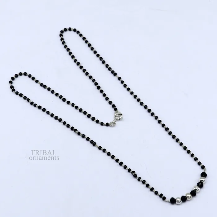 TRIBAL ORNAMENTS Necklaces Elegant 925 sterling silver black beads chain necklace gorgeous small stone design pendant Mangalsutra chain beaded necklace set328