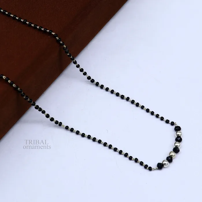TRIBAL ORNAMENTS Necklaces Elegant 925 sterling silver black beads chain necklace gorgeous small stone design pendant Mangalsutra chain beaded necklace set328