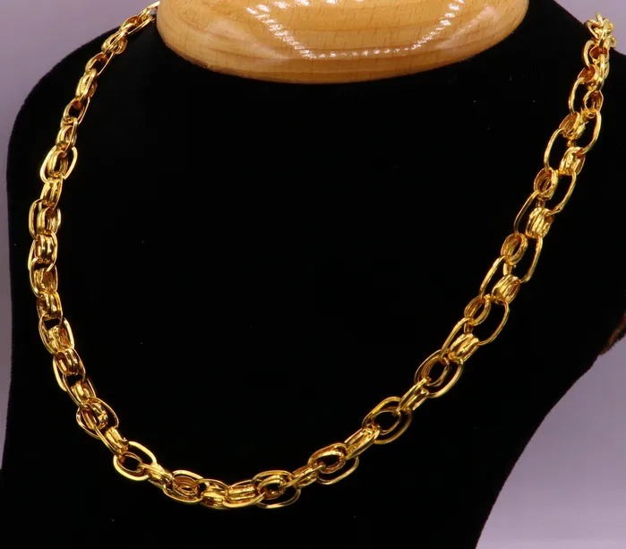 TRIBAL ORNAMENTS Necklaces fabulous 22karat genuine gold handmade link chain beautiful 22 inches 75 mm wide necklace chain