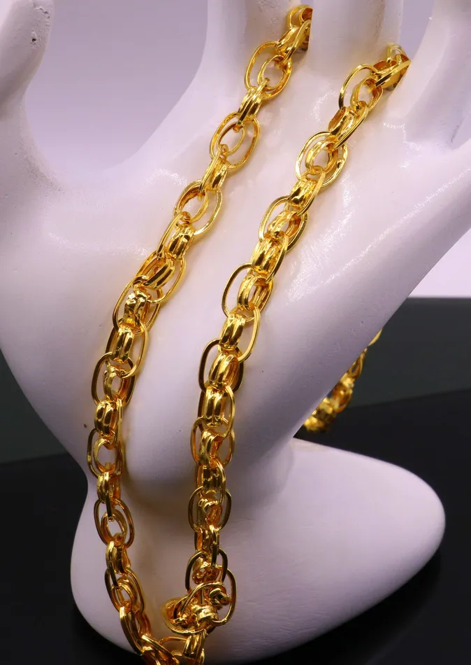 TRIBAL ORNAMENTS Necklaces fabulous 22karat genuine gold handmade link chain beautiful 22 inches 75 mm wide necklace chain