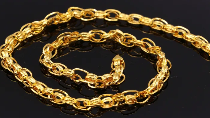 TRIBAL ORNAMENTS Necklaces fabulous 22karat genuine gold handmade link chain beautiful 22 inches 75 mm wide necklace chain