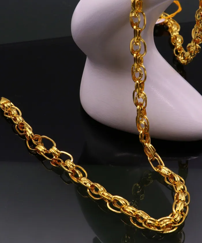 TRIBAL ORNAMENTS Necklaces fabulous 22karat genuine gold handmade link chain beautiful 22 inches 75 mm wide necklace chain