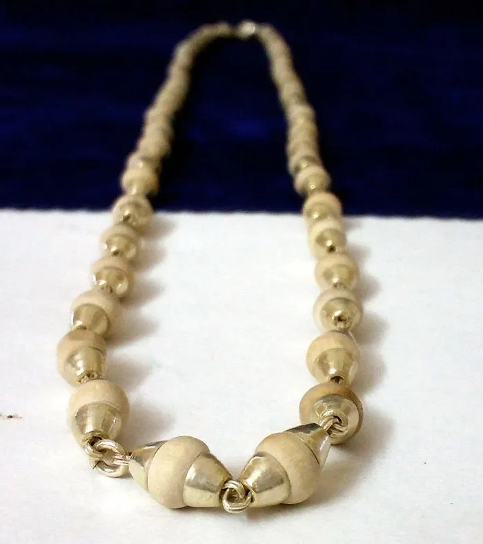 TRIBAL ORNAMENTS Necklaces Fabulous basil rosary handmade beads and silver caps chain indian tribal jewelry tulsi mala used in medical TRIBAL ORNAMENTS Necklaces Fabulous basil rosary handmade beads and silver caps chain indian tribal jewelry tulsi mala used in medical