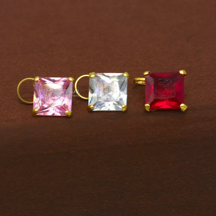TRIBAL ORNAMENTS Necklaces Fabulous red pink and white color stone Handmade 14kt yellow gold pendant exclusive square shape pendant for daily use jewelry gp32 TRIBAL ORNAMENTS Necklaces Fabulous red pink and white color stone Handmade 14kt yellow gold pendant exclusive square shape pendant for daily use jewelry gp32