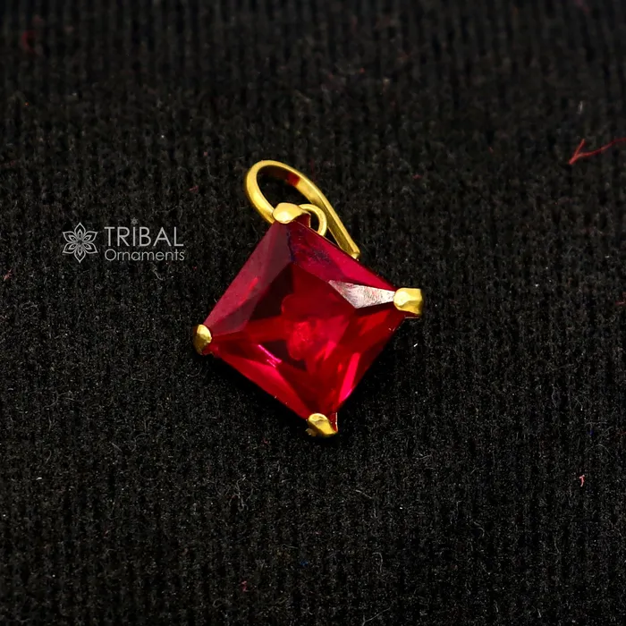 TRIBAL ORNAMENTS Necklaces Fabulous red pink and white color stone Handmade 14kt yellow gold pendant exclusive square shape pendant for daily use jewelry gp32 TRIBAL ORNAMENTS Necklaces Fabulous red pink and white color stone Handmade 14kt yellow gold pendant exclusive square shape pendant for daily use jewelry gp32