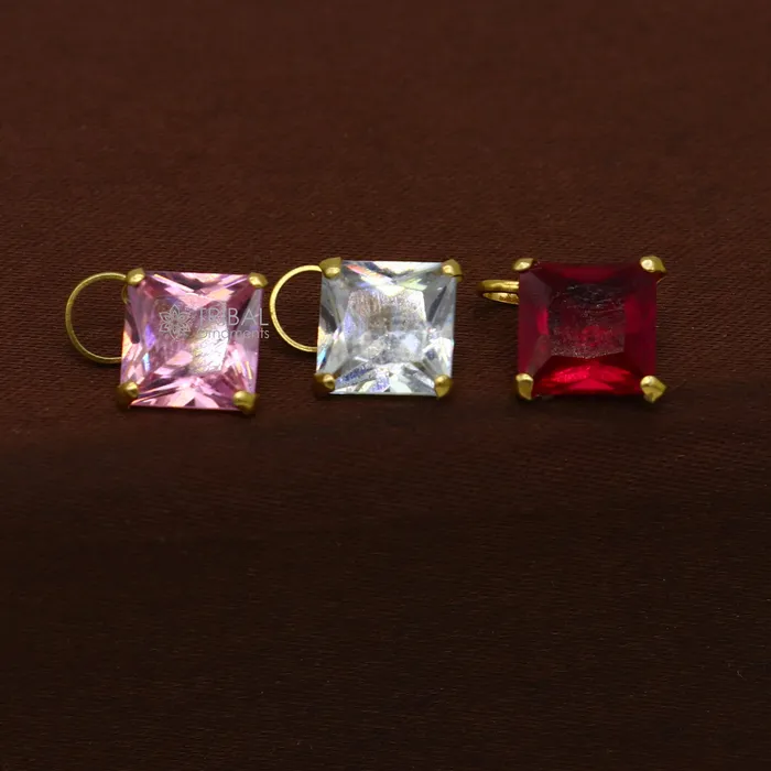 TRIBAL ORNAMENTS Necklaces Fabulous red pink and white color stone Handmade 14kt yellow gold pendant exclusive square shape pendant for daily use jewelry gp32 TRIBAL ORNAMENTS Necklaces Fabulous red pink and white color stone Handmade 14kt yellow gold pendant exclusive square shape pendant for daily use jewelry gp32