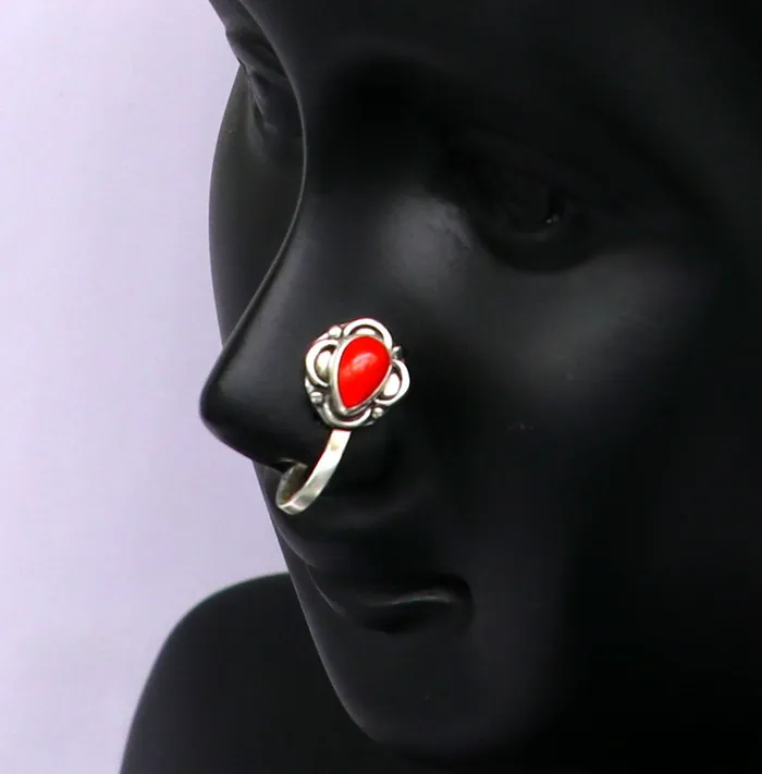 TRIBAL ORNAMENTS Necklaces fabulous stylish 925 sterling silver customized single coral nose pin best gift nose plug clipon nose pin fabulous party wear np111 TRIBAL ORNAMENTS Necklaces fabulous stylish 925 sterling silver customized single coral nose pin best gift nose plug clipon nose pin fabulous party wear np111