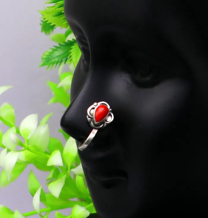 TRIBAL ORNAMENTS Necklaces fabulous stylish 925 sterling silver customized single coral nose pin best gift nose plug clipon nose pin fabulous party wear np111