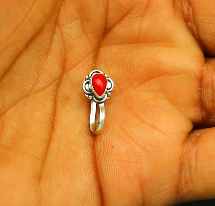 TRIBAL ORNAMENTS Necklaces fabulous stylish 925 sterling silver customized single coral nose pin best gift nose plug clipon nose pin fabulous party wear np111