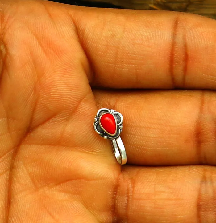 TRIBAL ORNAMENTS Necklaces fabulous stylish 925 sterling silver customized single coral nose pin best gift nose plug clipon nose pin fabulous party wear np111