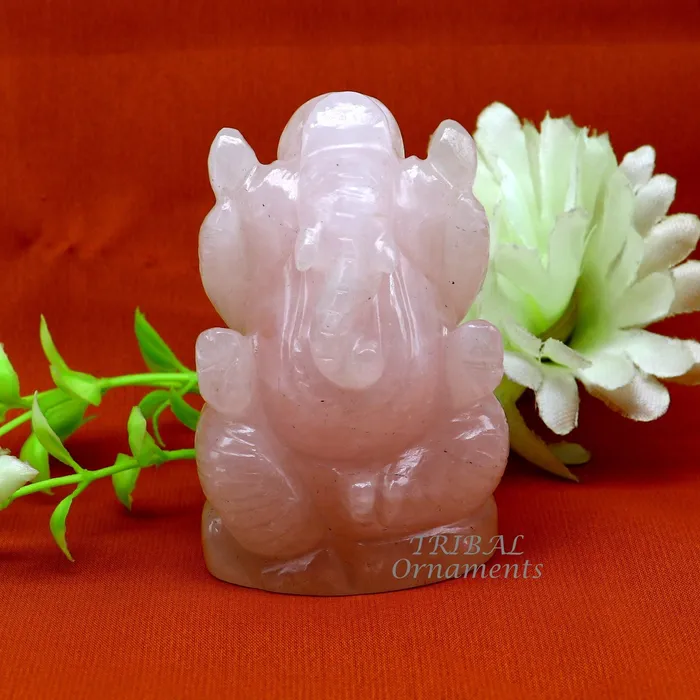 TRIBAL ORNAMENTS Necklaces Idol Ganesha handcrafted Natural rose quartz stone statue figurine home temple God Ganesha stone sculpture for wealth and prosperity stna05 TRIBAL ORNAMENTS Necklaces Idol Ganesha handcrafted Natural rose quartz stone statue figurine home temple God Ganesha stone sculpture for wealth and prosperity stna05