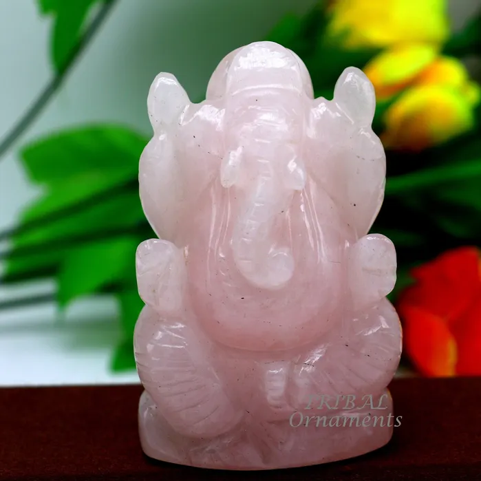 TRIBAL ORNAMENTS Necklaces Idol Ganesha handcrafted Natural rose quartz stone statue figurine home temple God Ganesha stone sculpture for wealth and prosperity stna05 TRIBAL ORNAMENTS Necklaces Idol Ganesha handcrafted Natural rose quartz stone statue figurine home temple God Ganesha stone sculpture for wealth and prosperity stna05