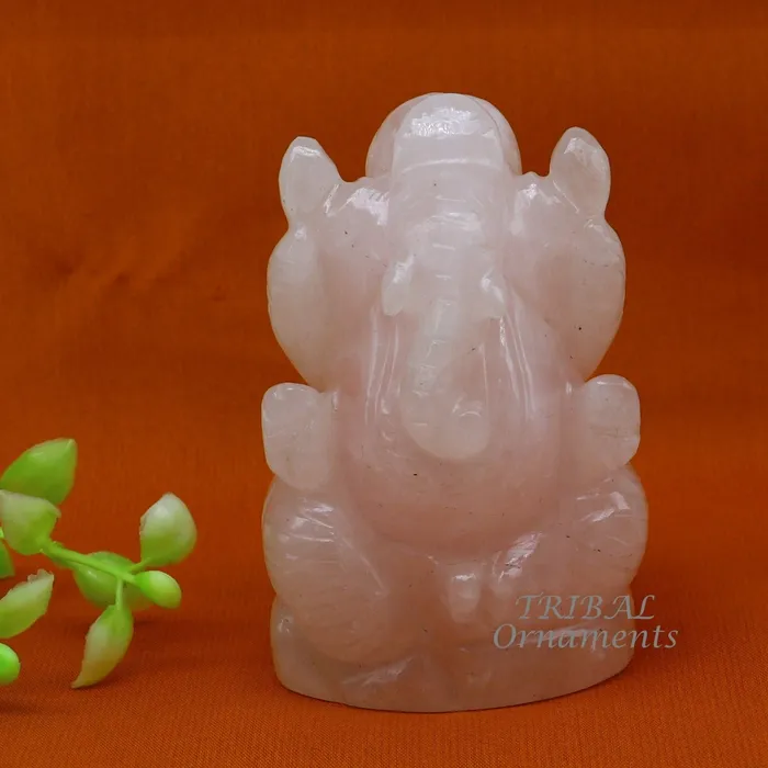 TRIBAL ORNAMENTS Necklaces Idol Ganesha handcrafted Natural rose quartz stone statue figurine home temple God Ganesha stone sculpture for wealth and prosperity stna05 TRIBAL ORNAMENTS Necklaces Idol Ganesha handcrafted Natural rose quartz stone statue figurine home temple God Ganesha stone sculpture for wealth and prosperity stna05