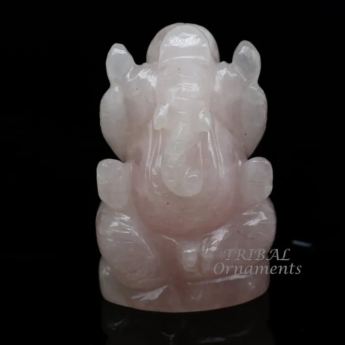 TRIBAL ORNAMENTS Necklaces Idol Ganesha handcrafted Natural rose quartz stone statue figurine home temple God Ganesha stone sculpture for wealth and prosperity stna05 TRIBAL ORNAMENTS Necklaces Idol Ganesha handcrafted Natural rose quartz stone statue figurine home temple God Ganesha stone sculpture for wealth and prosperity stna05