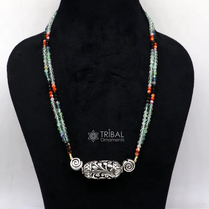 TRIBAL ORNAMENTS Necklaces Indian traditional cultural style trendy natural stone beaded 925 sterling silver chitai nakshi work necklace choker tribal jewelry set608 TRIBAL ORNAMENTS Necklaces Indian traditional cultural style trendy natural stone beaded 925 sterling silver chitai nakshi work necklace choker tribal jewelry set608