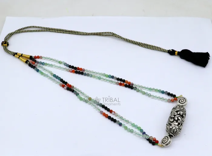 TRIBAL ORNAMENTS Necklaces Indian traditional cultural style trendy natural stone beaded 925 sterling silver chitai nakshi work necklace choker tribal jewelry set608 TRIBAL ORNAMENTS Necklaces Indian traditional cultural style trendy natural stone beaded 925 sterling silver chitai nakshi work necklace choker tribal jewelry set608