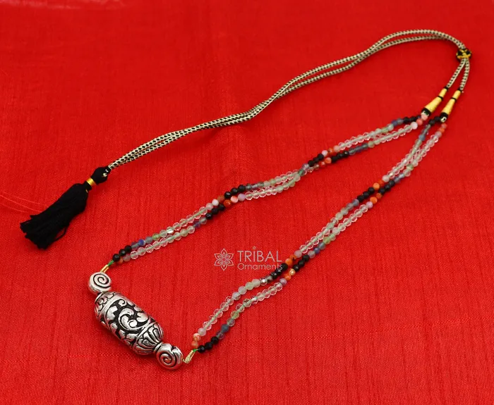 TRIBAL ORNAMENTS Necklaces Indian traditional cultural style trendy natural stone beaded 925 sterling silver chitai nakshi work necklace choker tribal jewelry set608 TRIBAL ORNAMENTS Necklaces Indian traditional cultural style trendy natural stone beaded 925 sterling silver chitai nakshi work necklace choker tribal jewelry set608