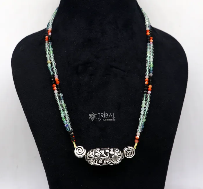 TRIBAL ORNAMENTS Necklaces Indian traditional cultural style trendy natural stone beaded 925 sterling silver chitai nakshi work necklace choker tribal jewelry set608 TRIBAL ORNAMENTS Necklaces Indian traditional cultural style trendy natural stone beaded 925 sterling silver chitai nakshi work necklace choker tribal jewelry set608