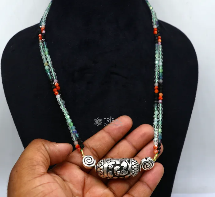 TRIBAL ORNAMENTS Necklaces Indian traditional cultural style trendy natural stone beaded 925 sterling silver chitai nakshi work necklace choker tribal jewelry set608 TRIBAL ORNAMENTS Necklaces Indian traditional cultural style trendy natural stone beaded 925 sterling silver chitai nakshi work necklace choker tribal jewelry set608