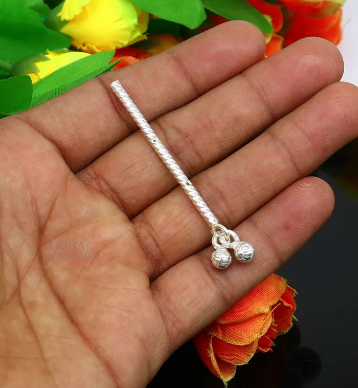 TRIBAL ORNAMENTS Necklaces Lord Krishna flute terling silver handmade idol krishna flute silver bansuri laddu gopala flute little krishna flute puja art su659