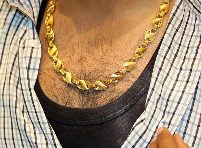 TRIBAL ORNAMENTS Necklaces solid 22 karat gold fabulous lotus design handmade chain necklace mens womens jewelry from Rajasthan India ch171