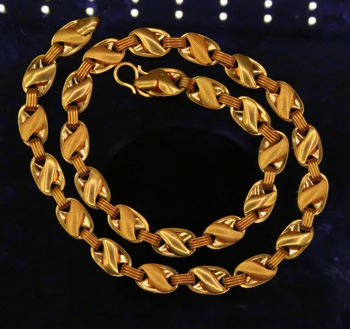 TRIBAL ORNAMENTS Necklaces solid 22 karat gold fabulous lotus design handmade chain necklace mens womens jewelry from Rajasthan India ch171