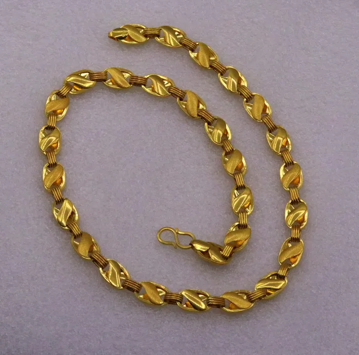 TRIBAL ORNAMENTS Necklaces solid 22 karat gold fabulous lotus design handmade chain necklace mens womens jewelry from Rajasthan India ch171