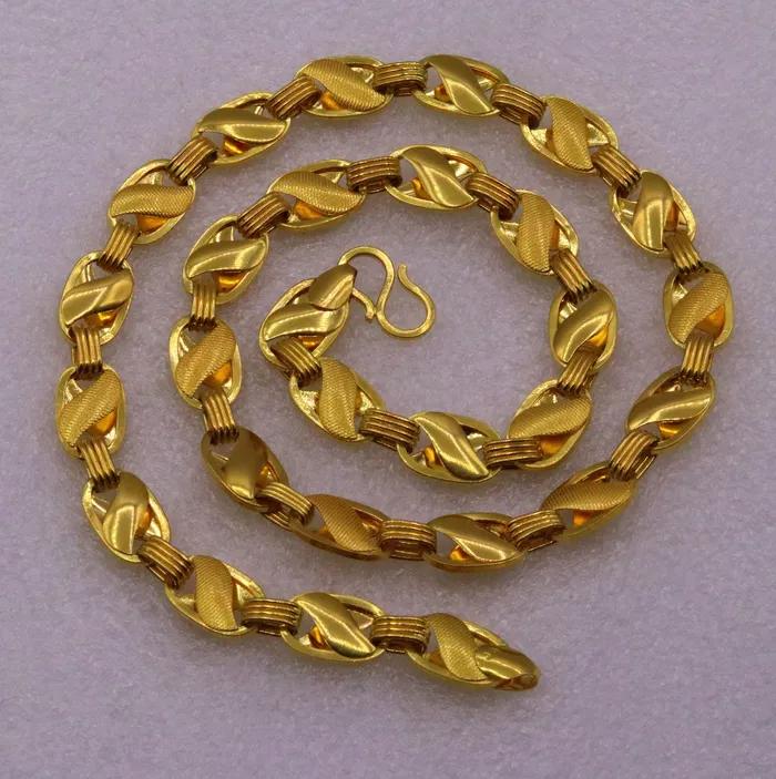 TRIBAL ORNAMENTS Necklaces solid 22 karat gold fabulous lotus design handmade chain necklace mens womens jewelry from Rajasthan India ch171