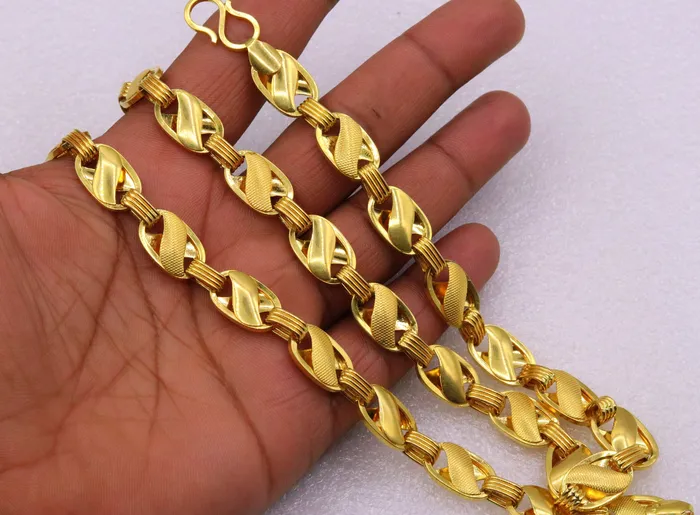 TRIBAL ORNAMENTS Necklaces solid 22 karat gold fabulous lotus design handmade chain necklace mens womens jewelry from Rajasthan India ch171
