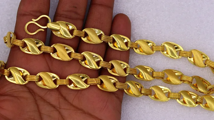 TRIBAL ORNAMENTS Necklaces solid 22 karat gold fabulous lotus design handmade chain necklace mens womens jewelry from Rajasthan India ch171