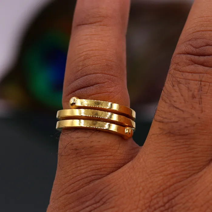TRIBAL ORNAMENTS Rings 22kt yellow gold handmade fabulous spiral ring vintage antique design all sizes ring band for unisex gifting jewelry from india GR005