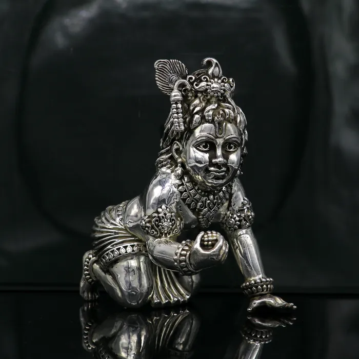 TRIBAL ORNAMENTS Rings 925 Sterling silver customized Idol Krishna Bal Gopal statue figurine laddu gopal sculpture home temple utensil silver article su209 TRIBAL ORNAMENTS Rings 925 Sterling silver customized Idol Krishna Bal Gopal statue figurine laddu gopal sculpture home temple utensil silver article su209