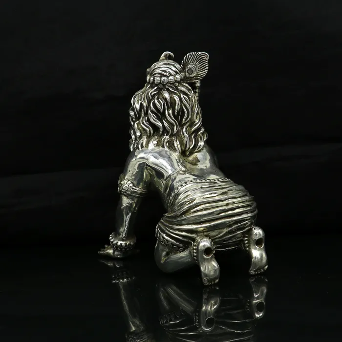 TRIBAL ORNAMENTS Rings 925 Sterling silver customized Idol Krishna Bal Gopal statue figurine laddu gopal sculpture home temple utensil silver article su209