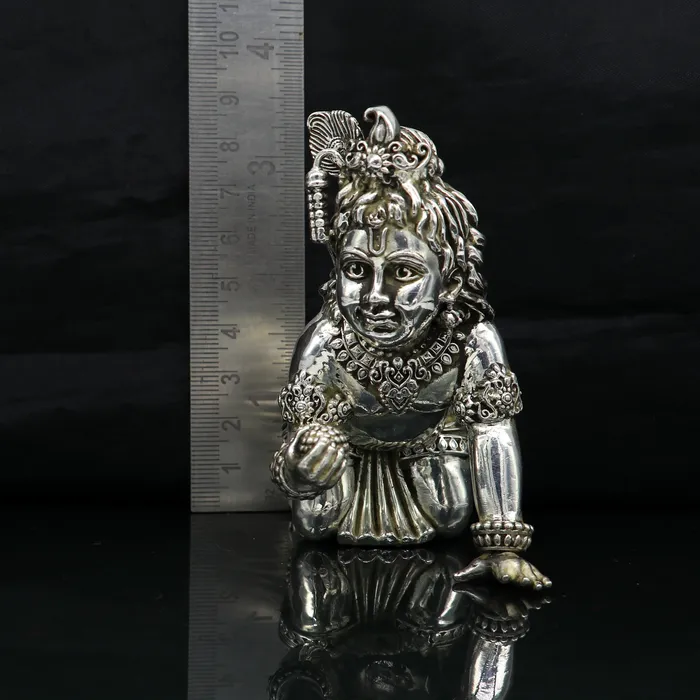 TRIBAL ORNAMENTS Rings 925 Sterling silver customized Idol Krishna Bal Gopal statue figurine laddu gopal sculpture home temple utensil silver article su209