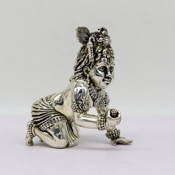 TRIBAL ORNAMENTS Rings 925 Sterling silver customized Idol Krishna Bal Gopal statue figurine laddu gopal sculpture home temple utensil silver article su209