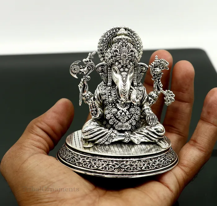 TRIBAL ORNAMENTS Rings 925 Sterling silver handmade customized Hindu God Idol Ganesha statue puja article figurine home decor utensils art34