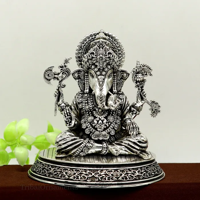 TRIBAL ORNAMENTS Rings 925 Sterling silver handmade customized Hindu God Idol Ganesha statue puja article figurine home decor utensils art34
