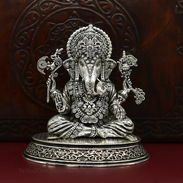 TRIBAL ORNAMENTS Rings 925 Sterling silver handmade customized Hindu God Idol Ganesha statue puja article figurine home decor utensils art34