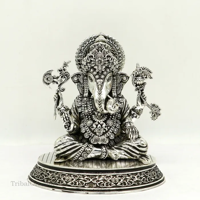 TRIBAL ORNAMENTS Rings 925 Sterling silver handmade customized Hindu God Idol Ganesha statue puja article figurine home decor utensils art34