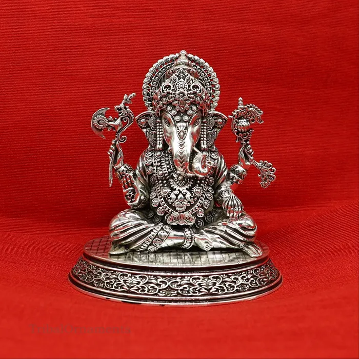 TRIBAL ORNAMENTS Rings 925 Sterling silver handmade customized Hindu God Idol Ganesha statue puja article figurine home decor utensils art34