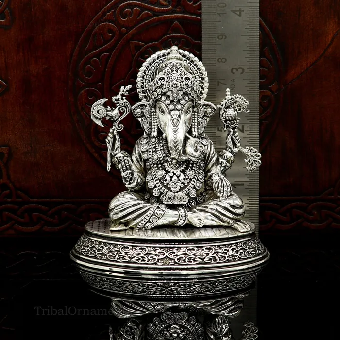 TRIBAL ORNAMENTS Rings 925 Sterling silver handmade customized Hindu God Idol Ganesha statue puja article figurine home decor utensils art34