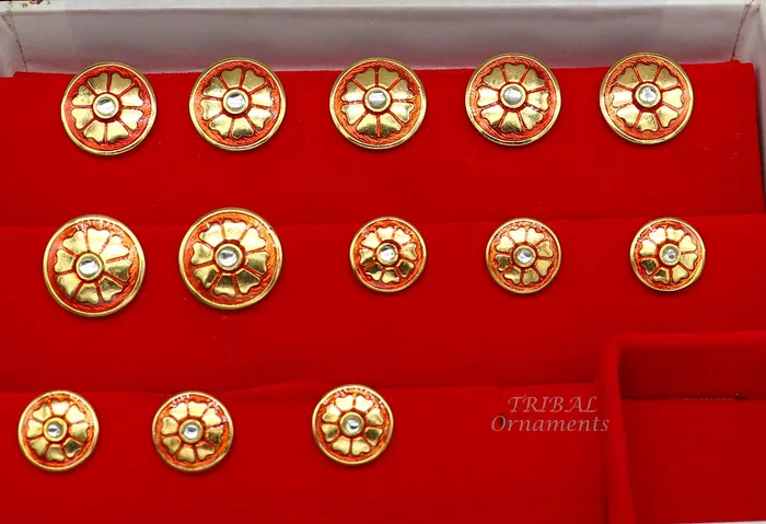 TRIBAL ORNAMENTS Rings 925 Sterling silver handmade gorgeous flower design buttons set of 13 pc for mens coat or suit best jewelry for all occasions btn23
