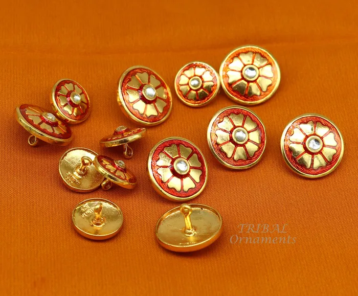 TRIBAL ORNAMENTS Rings 925 Sterling silver handmade gorgeous flower design buttons set of 13 pc for mens coat or suit best jewelry for all occasions btn23